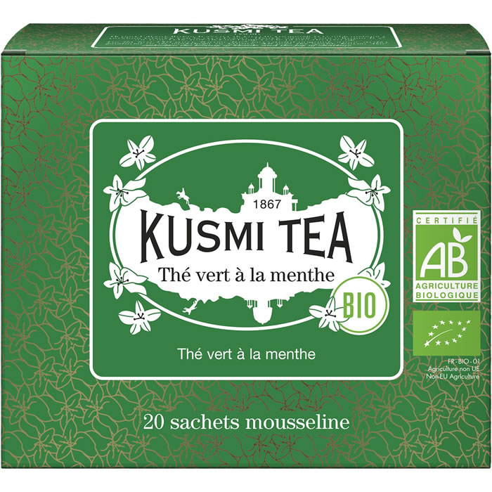 KUSMI TEA – Thé vert à la menthe bio (20 sachets, 40g)