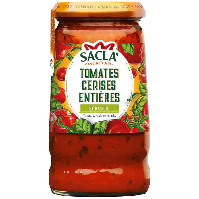 SACLA – Sauce tomates cerises entières et basilic 345 g