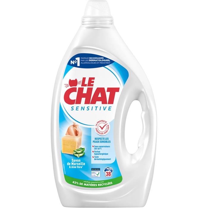 LE CHAT Sensitive Lessive liquide au savon de Marseille et aloe vera Moyen Format 38 lavages