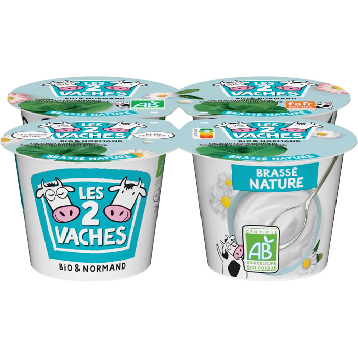 LES 2 VACHES – Yaourts brassés nature bio – 4 x 115 g