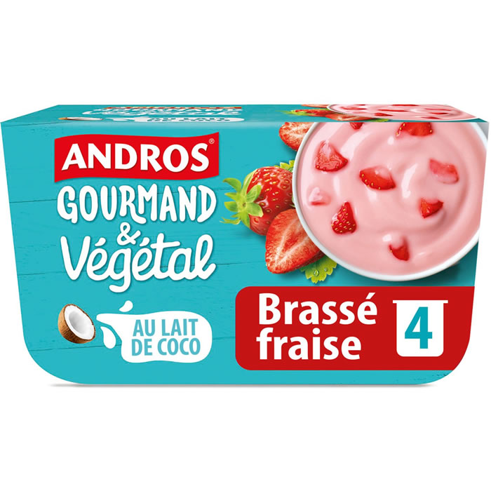Andros Gourmand & Végétal – Dessert brassé fraise au lait de coco 4x100g