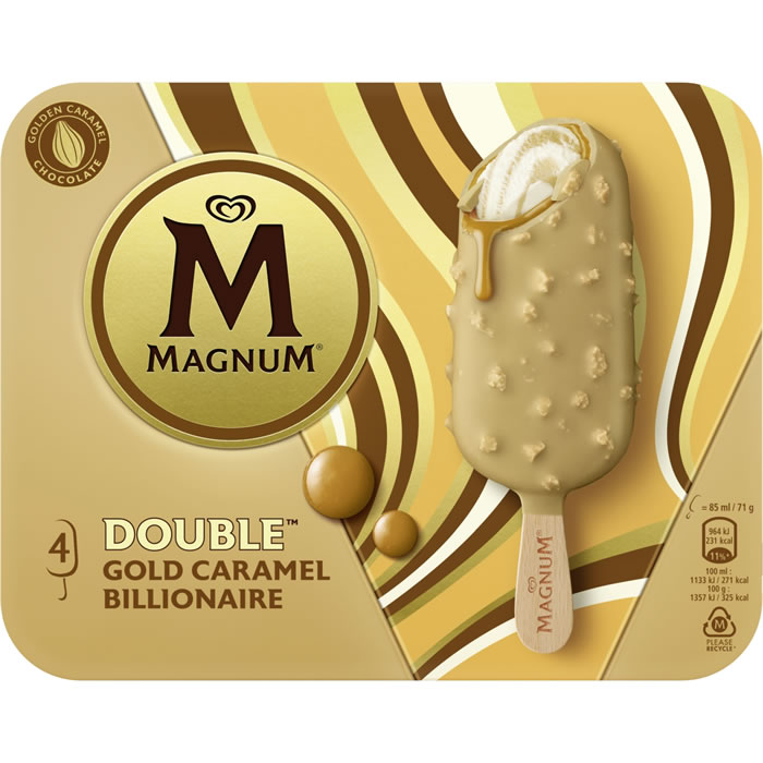 MAGNUM Double – Bâtonnets glacés au caramel et chocolat blanc 4x71g