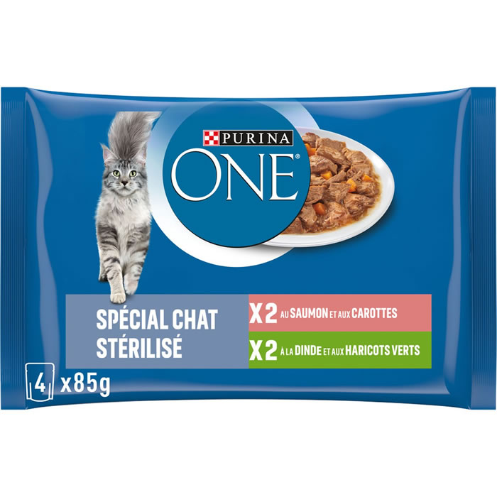 PURINA ONE – Émincés chats stérilisés saumon et dinde (4 x 85 g)