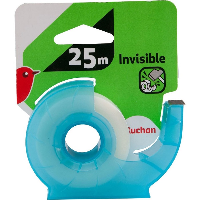 AUCHAN Scotch – Ruban adhésif transparent 25 m avec dévidoir
