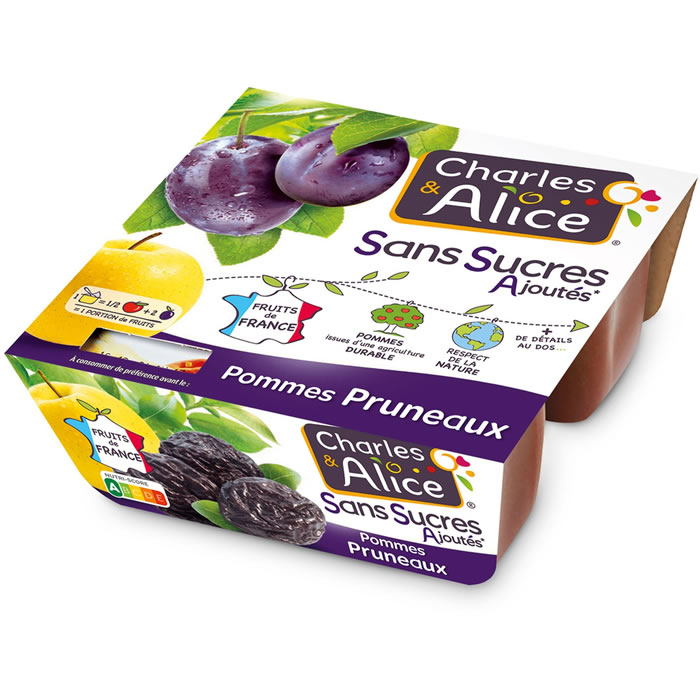 CHARLES & ALICE – Dessert pomme et pruneau sans sucres ajoutés 4 x 100g