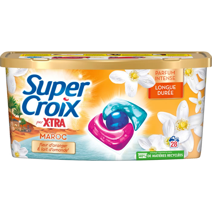 SUPER CROIX X-tra Maroc Lessive capsule à la fleur d’oranger et lait d’amande Petit Format 28 lavages