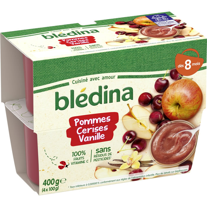 BLEDINA – Pommes, cerises et vanille dès 8 mois 4x100g