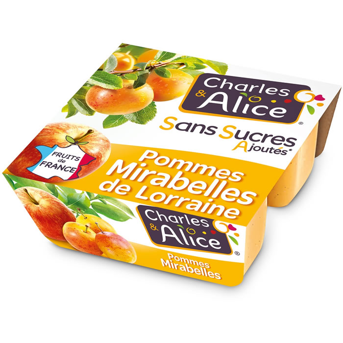 CHARLES & ALICE – Dessert pomme mirabelle sans sucres ajoutés 0% M.G 4 x 100g