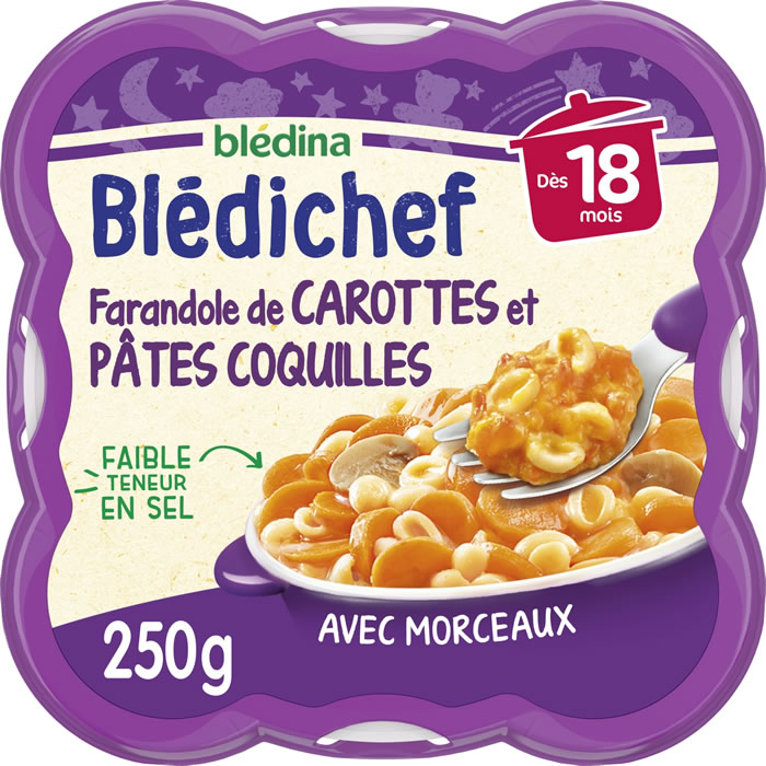 BLEDINA Blédichef – Farandole de carottes et pâtes coquilles 250 g