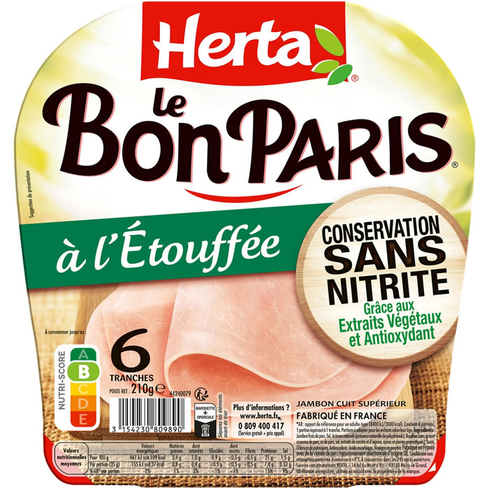 HERTA Le Bon Paris Jambon cuit à l’étouffée sans nitrite