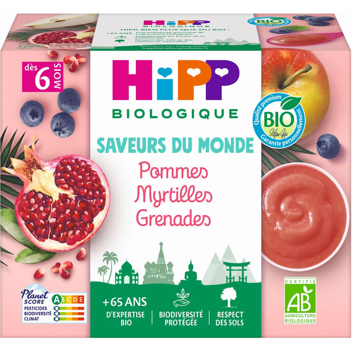 HIPP Saveurs du Monde – Pommes, myrtilles et grenades 4 x 100 g