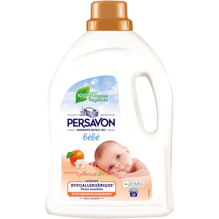 PERSAVON Bébé – Lessive liquide hypoallergénique à l’extrait d’abricot bio 1,5L