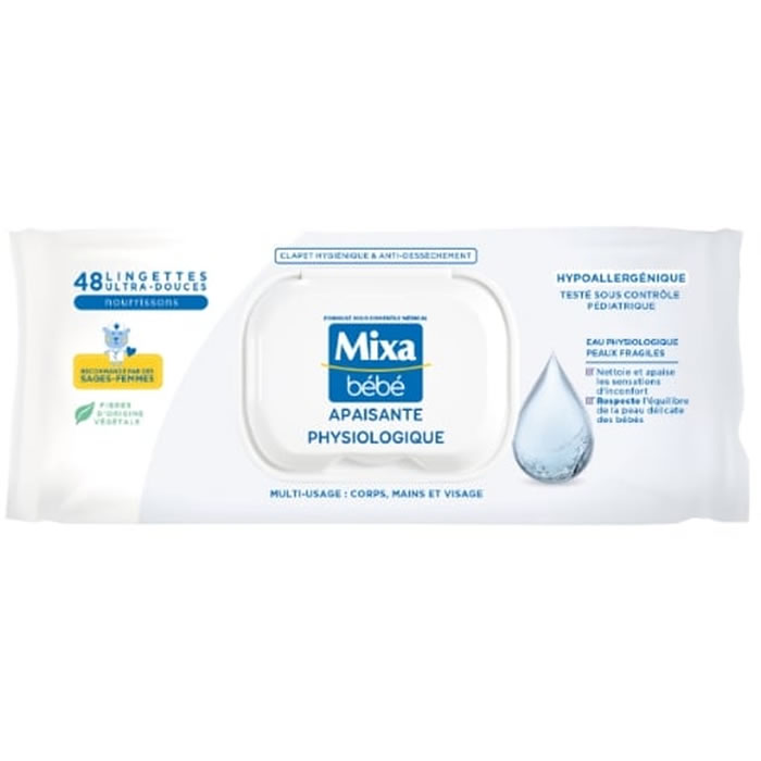 MIXA Bébé – Lingettes nettoyantes à l’eau physiologique 48 lingettes