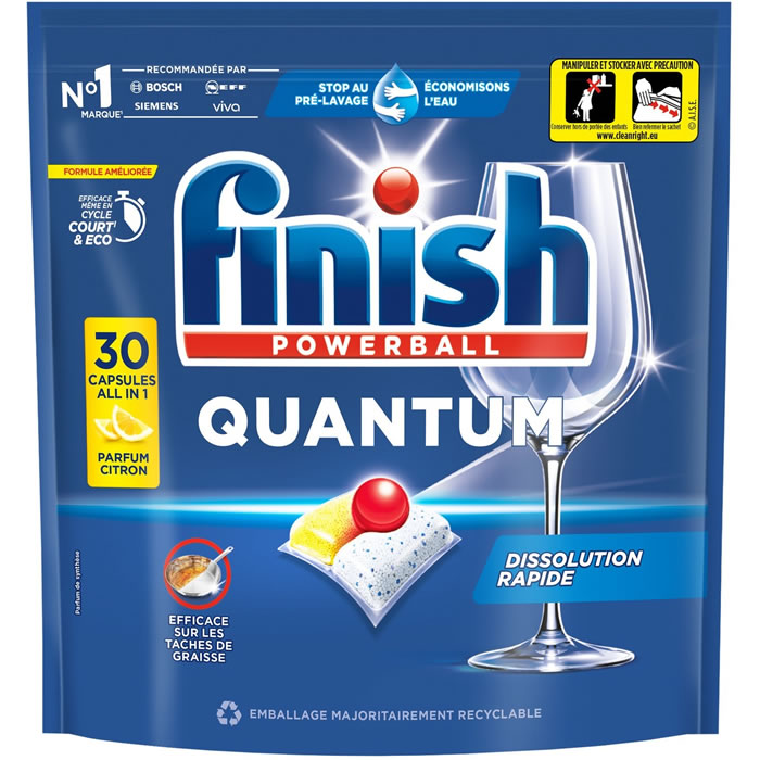 FINISH Powerball Quantum Tablettes lave-vaisselle tout en 1 au citron 30 tablettes