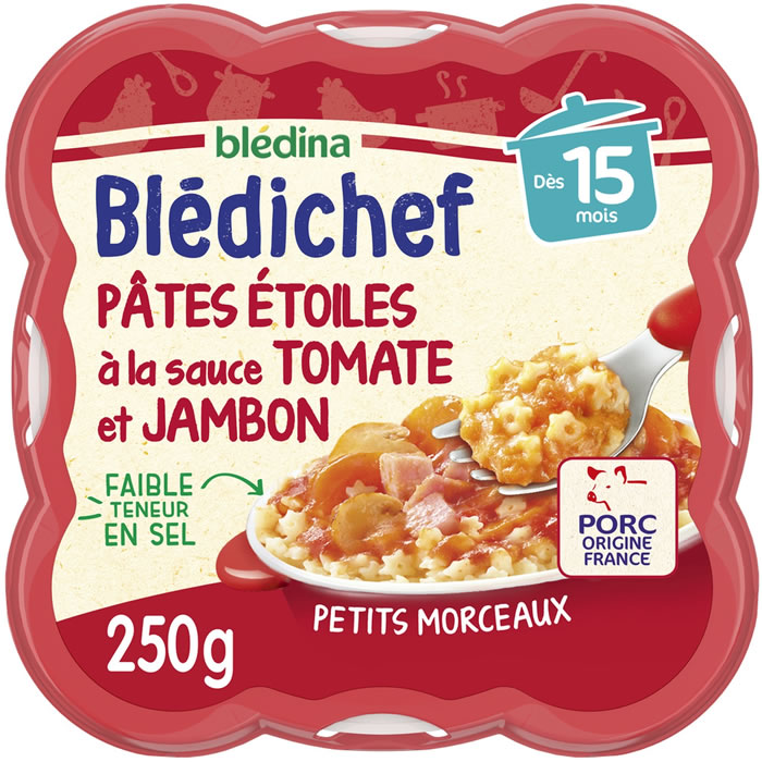BLEDINA Blédichef – Pâtes étoiles sauce tomate jambon 250 g