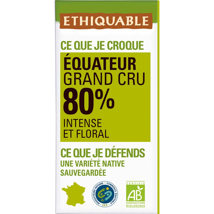 ETHIQUABLE – Chocolat noir 80% Équateur bio 100g