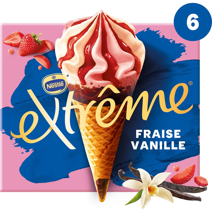 EXTRÊME – Cônes glacés à la fraise et vanille 6x71g