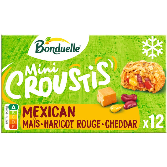 BONDUELLE Mini Croustis – Bouchées panées au maïs, haricot rouge et cheddar 240g