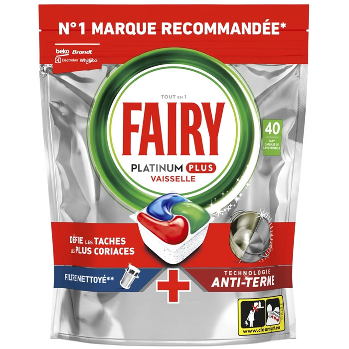 FAIRY Platinum Plus Tablettes lave-vaisselle anti-terne 40 tablettes