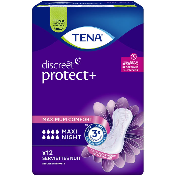 TENA Discreet Protect+ Serviettes Maxi Night x12