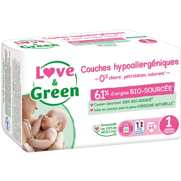 LOVE & GREEN – Couches taille 1 (2-5 kg) 44 couches