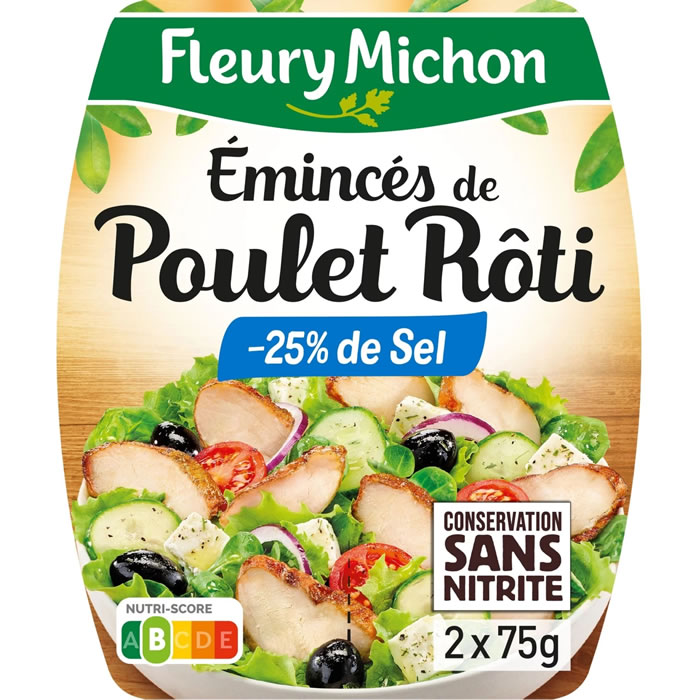 FLEURY MICHON – Émincés de poulet rôti sans nitrite -25% de sel (2 x 75 g)