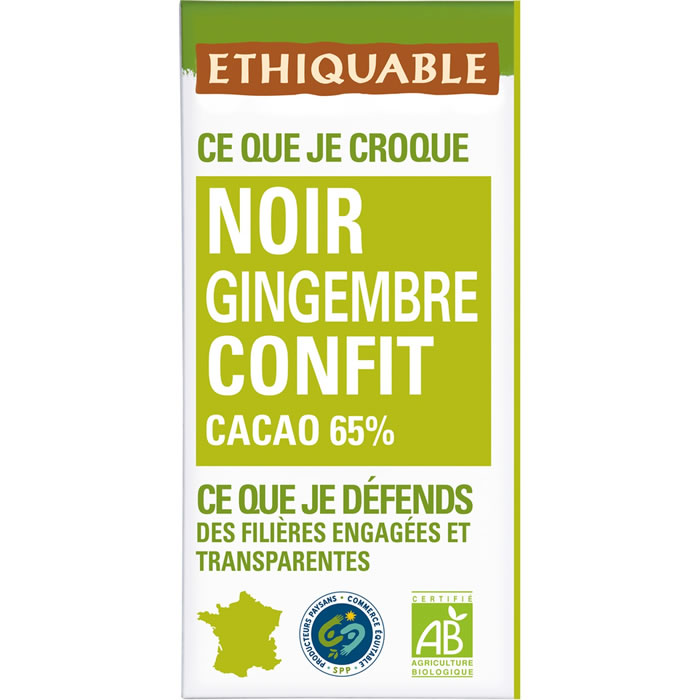 ETHIQUABLE – Chocolat noir gingembre confit bio 100g