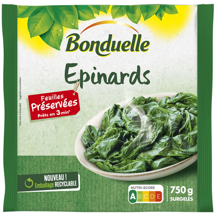 BONDUELLE – Epinards feuilles préservées 750g (palets)