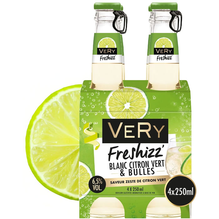 Boisson pétillante à base de vin blanc et citron vert VERY Freshizz’ 4 x 25 cl