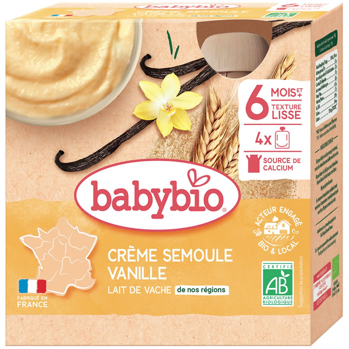 BABYBIO – Crème semoule à la vanille 4 x 85 g