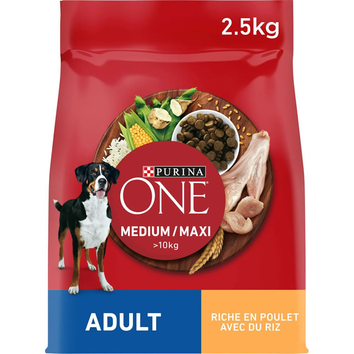 PURINA ONE – Croquettes pour chien adultes au poulet et riz (2,5 kg)