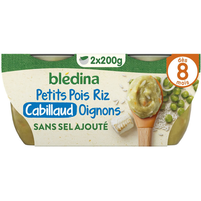 BLEDINA – Ecrasé de petits pois, riz, cabillaud et oignons 2x200g