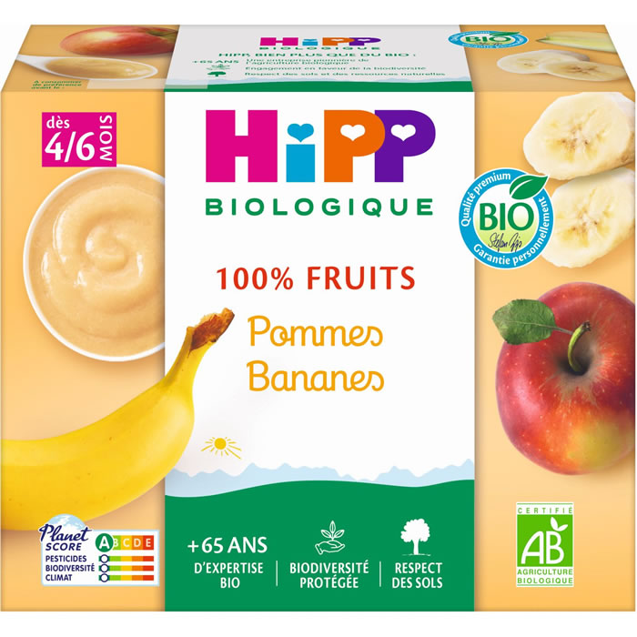 HIPP 100% Fruits – Pomme et banane 4 x 100 g