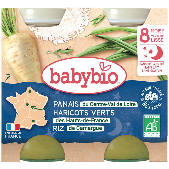 BABYBIO Bonne Nuit – Panais, haricots verts et riz 2 x 200 g