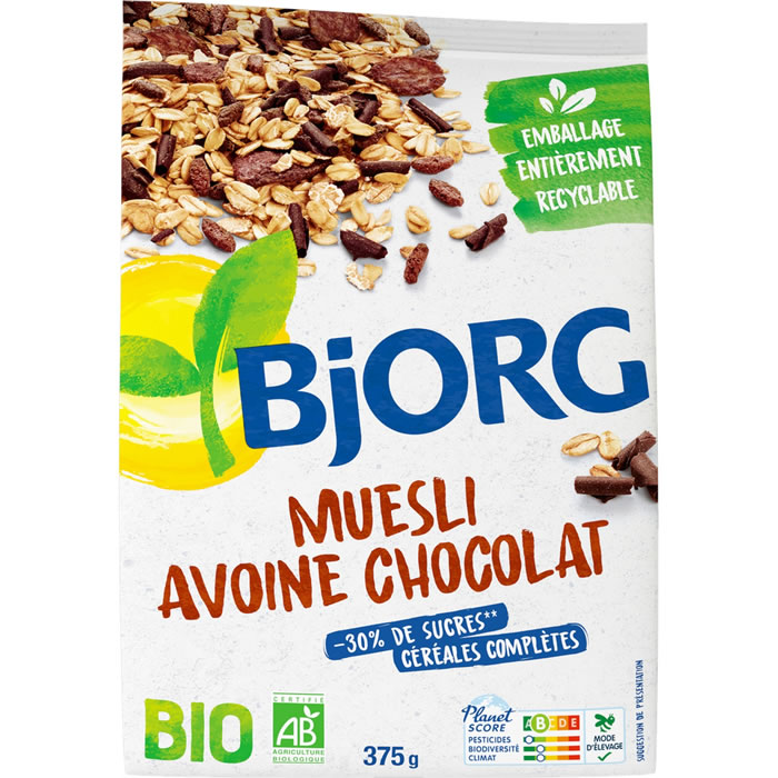 BJORG – Muesli à l’avoine et chocolat bio 375 g