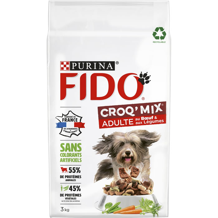 PURINA Fido – Croquettes pour chien adulte au bœuf et légumes (3 kg)
