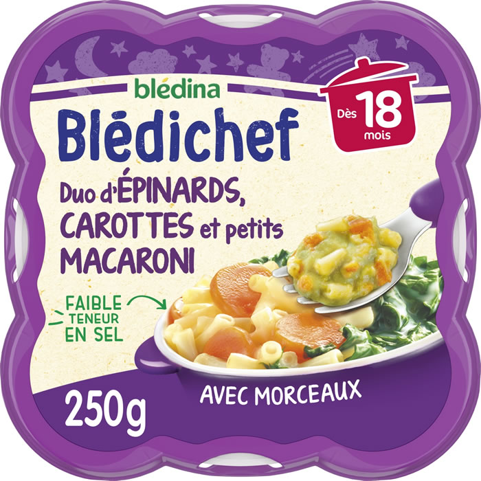 BLEDINA Blédichef – Duo d’épinards, carottes et petits macaroni 250 g