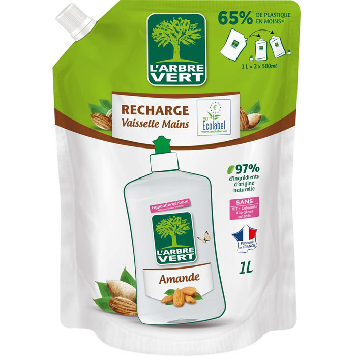 L’ARBRE VERT Recharge liquide vaisselle mains à l’amande 1 L