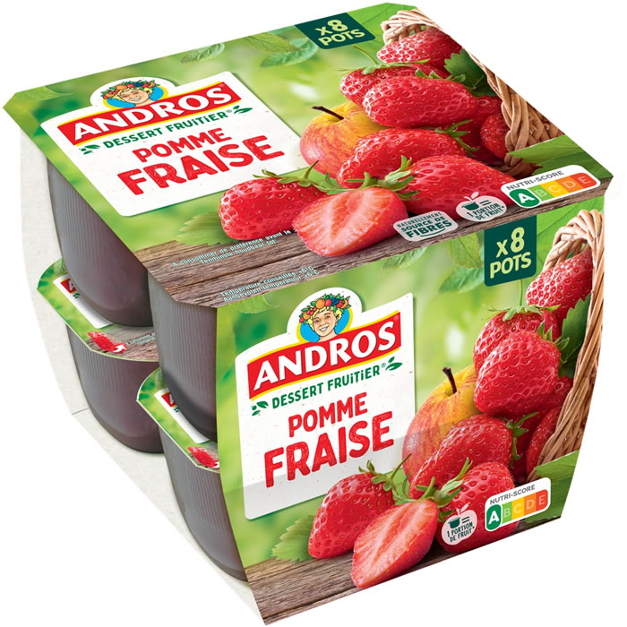 ANDROS – Dessert pomme et fraises 8 x 100g