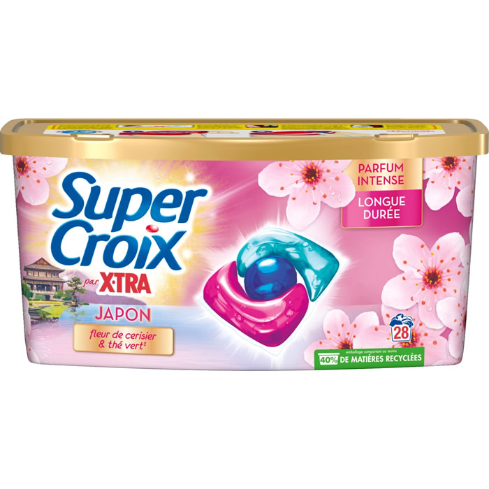 SUPER CROIX X-tra Japon Lessive capsule à la fleur de cerisier et thé vert Petit Format 28 lavages