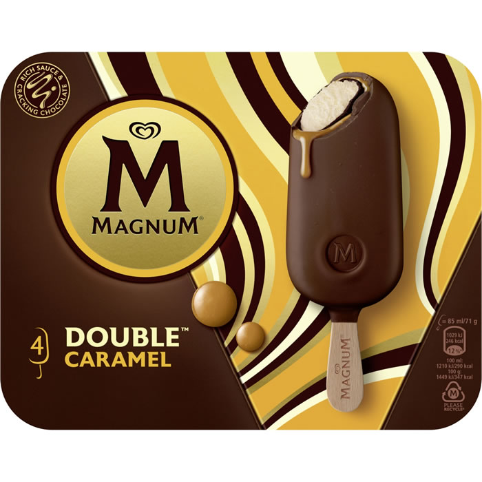 MAGNUM Double – Bâtonnets glacés au caramel et chocolat 4x71g