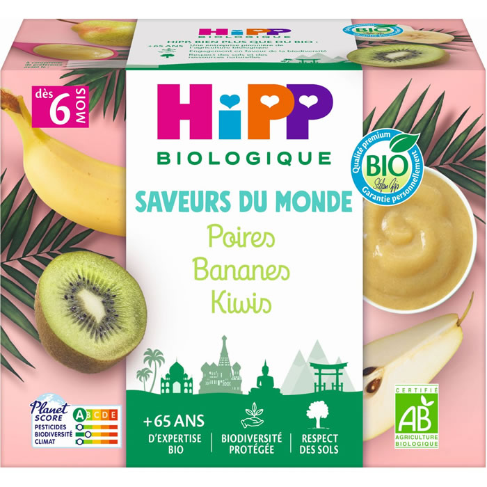 HIPP Saveurs du Monde – Poires, bananes et kiwis 4 x 100 g
