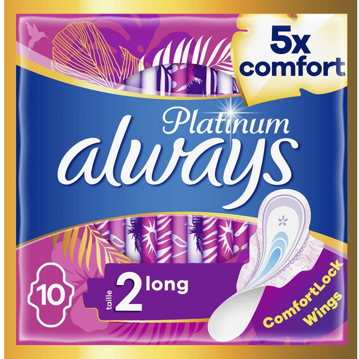 ALWAYS Platinum Serviettes hygiéniques avec ailettes long x10