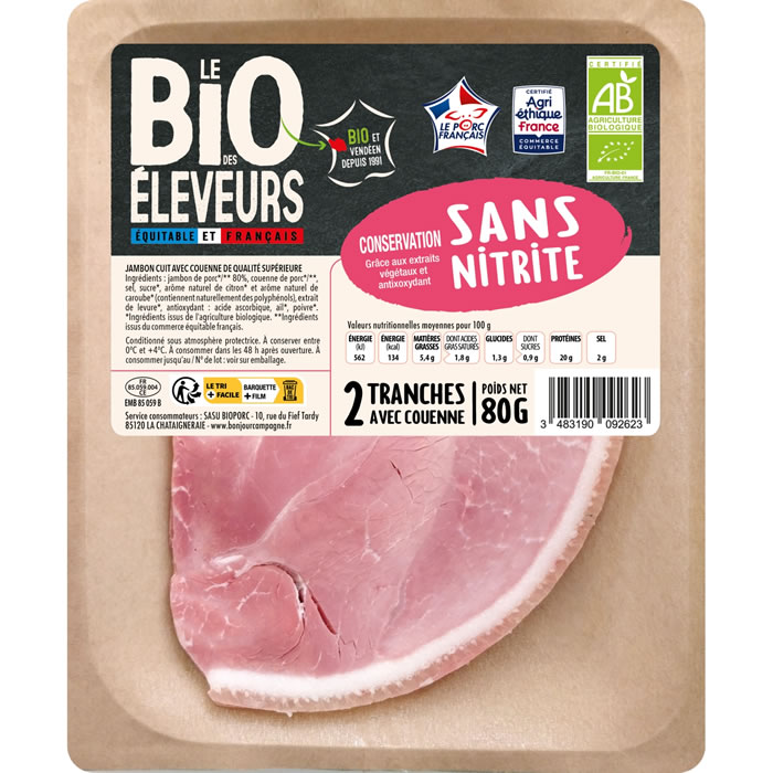LE BIO DES ELEVEURS Jambon avec couenne sans nitrite bio