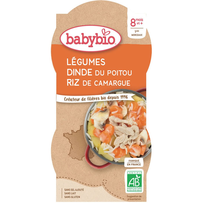 BABYBIO – Mijoté de légumes, dinde fermière et riz 2x200g