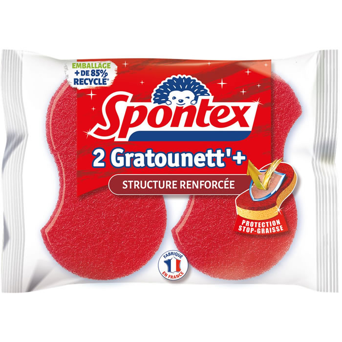 SPONTEX Gratounett’ Stop-Graisse Eponges grattantes 2 éponges