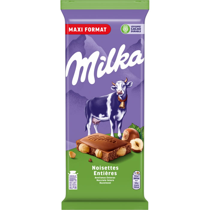 MILKA – Tablette de chocolat au lait aux noisettes entières 200g