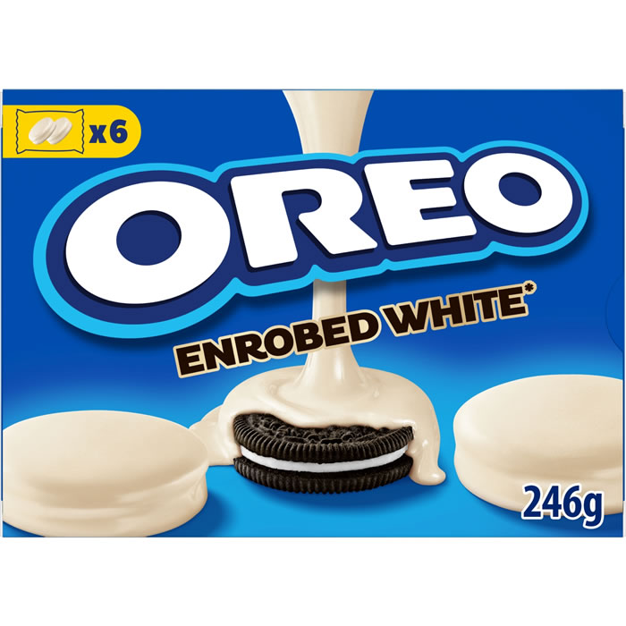OREO White Choc – Biscuits cacaotés fourrés à la vanille nappés chocolat blanc 246g