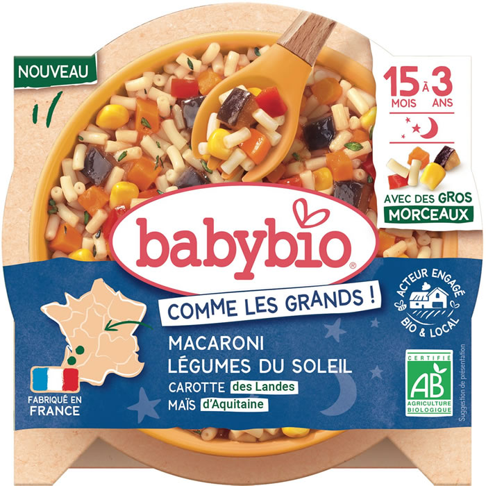 BABYBIO – Macaroni aux légumes du soleil, carotte, maïs 200 g