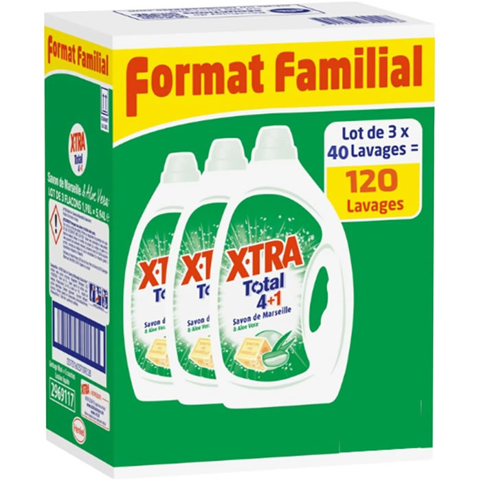 X-TRA Total Lessive 4en1 Marseille & Aloe Vera Lot 3×1,8 L
